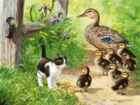 Jigsaw Puzzle Kitten and ducks