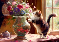 Jigsaw Puzzle Kitten and vase