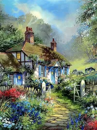 Jigsaw Puzzle Cottage in flowers