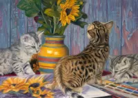 Jigsaw Puzzle Kittens and a bouquet