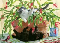 Quebra-cabeça Kittens and flower