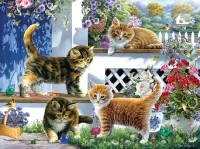 Jigsaw Puzzle Kittens on the porch