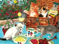 Puzzle Kittens on a picnic