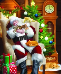 Пазл  Санта Клаус и котята