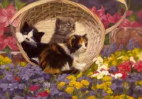 Jigsaw Puzzle Kittens in a basket