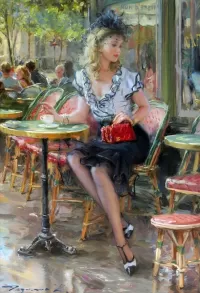 Puzzle Beautiful woman in cafe