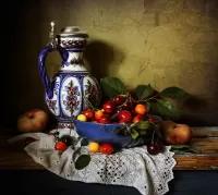 Jigsaw Puzzle Pitcher and cherries