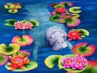 Puzzle Manatee and lotuses