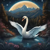 Puzzle Swan on the background of mountains