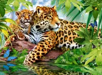 Quebra-cabeça Leopard with a cub
