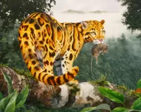 Bulmaca Leopard with prey
