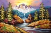 Jigsaw Puzzle Forest and mountains