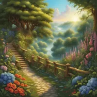 Пазл Лестница в цветочном лесу