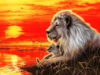 Пазл Лев и львёнок