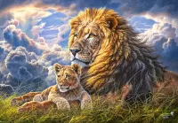 Quebra-cabeça Lion and lion cub