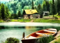 Пазл Лодка на озере