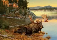 Puzzle Moose by the river