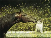 Пазл Лошадь и котенок