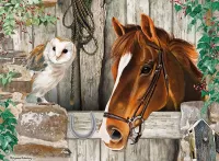 Пазл Лошадь и сова