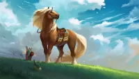 Quebra-cabeça The horse in the field