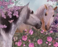 Jigsaw Puzzle Horses and flowers