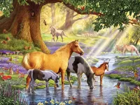 Quebra-cabeça Horses at watering
