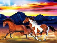 Jigsaw Puzzle Horses in the mountains
