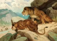 Jigsaw Puzzle Lions on the hunt