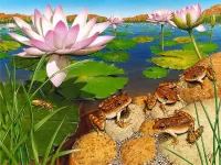 パズル Frogs and lotuses