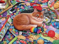 Jigsaw Puzzle Playing cats