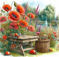 Jigsaw Puzzle Poppies and ladybugs