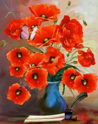 Rompecabezas Poppies and butterfly