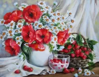 Jigsaw Puzzle Poppies and strawberries