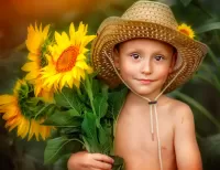 Rompecabezas Boy with sunflower