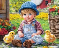 Puzzle Bébé et poulets