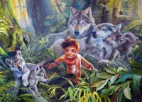 Quebra-cabeça Mowgli and the wolves