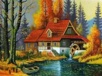 Puzzle Watermill in forest