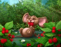 Puzzle Mouse and raspberries