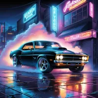 Bulmaca Muscle car and neon background