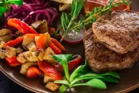 Jigsaw Puzzle Meat with vegetables