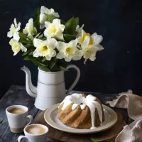 Quebra-cabeça Daffodils and cupcake
