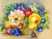 Jigsaw Puzzle Bunch of flowers and butterfly