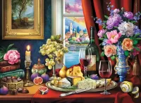 Jigsaw Puzzle Still life with wine and cheese