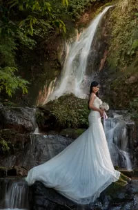 Jigsaw Puzzle Bride by the waterfall