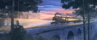 Quebra-cabeça Night steam locomotive