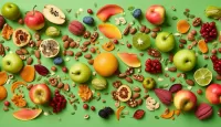 Jigsaw Puzzle Nuts, apples on green