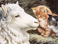 Jigsaw Puzzle Sheep and kittens
