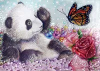 Quebra-cabeça Panda and butterfly