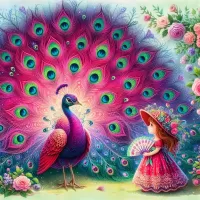 Jigsaw Puzzle Peacock and girl