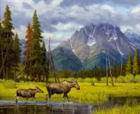Quebra-cabeça Landscape with moose